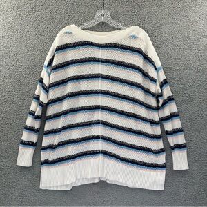 LOFT Long Sleeve Boat‎ Neck Striped Sweater White Blue Pink Women's Medium